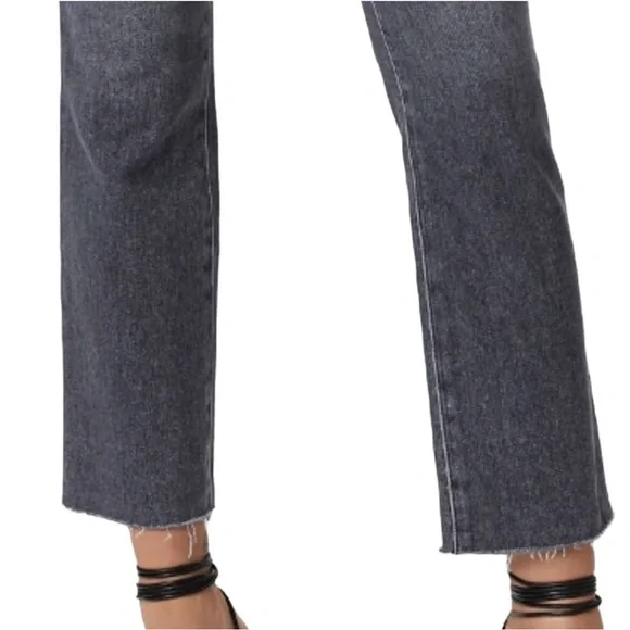 PAIGE Cindy High Rise Straight Leg Raw Hem Jeans Ash Black Gray 28 - Picture 12 of 12
